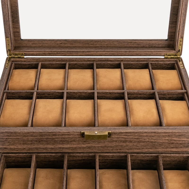 24 Slots Watch Box Watch Case Mens Jewelry Holder Watch Display Case w/ Drawer gallery