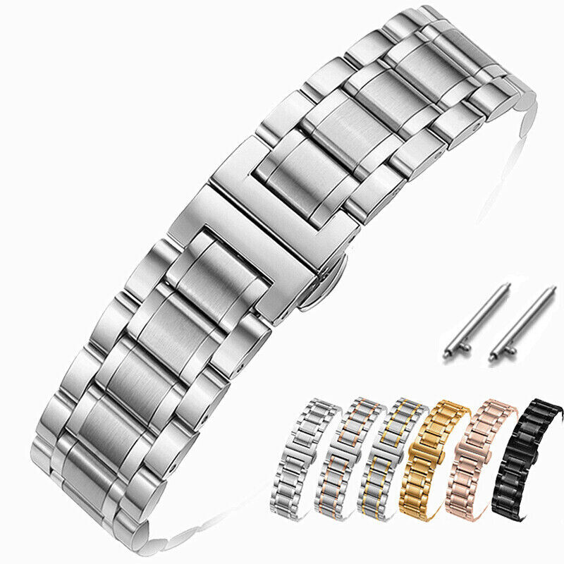Solid Stainless Steel Watch Strap Quick Release Butterfly Clasp WristBands 12-26 gallery