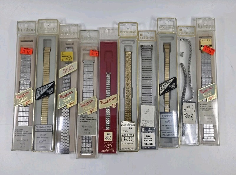 Lot 10 Vintage NOS Watch Expansion Bands Speidel Twist-O-Flex Voguestrap New