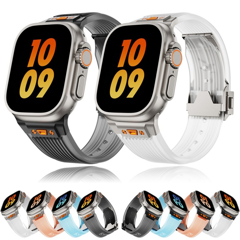 Clear TPU Rubber Sports Band Strap for Apple Watch 9 8 7 6 5 Ultra 2 44/45/49mm