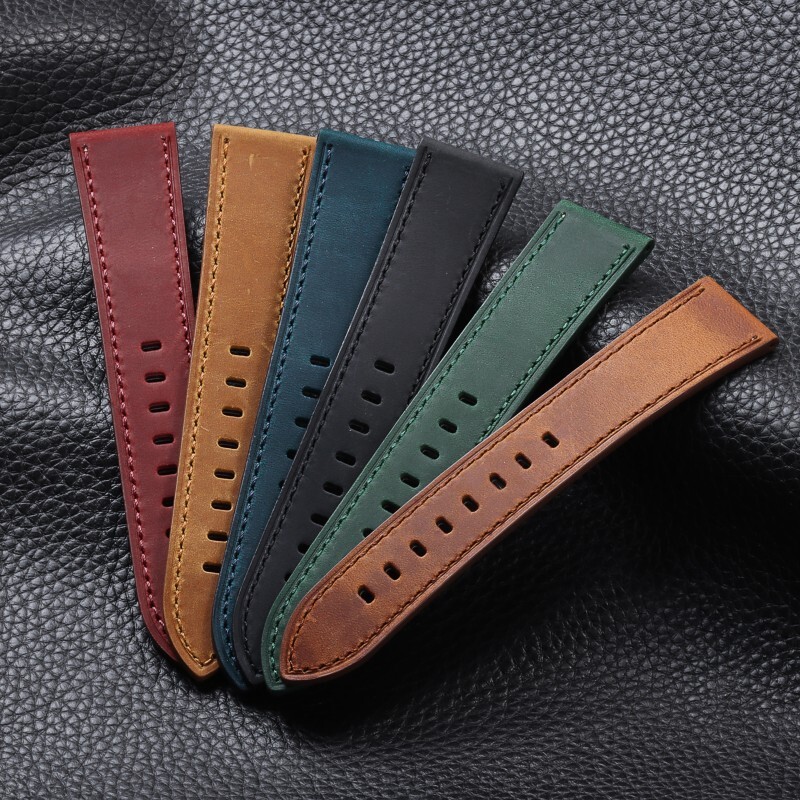 High Quality Vintage Brushed Genuine Leather Watch Band Strap 20/22mm Universal gallery