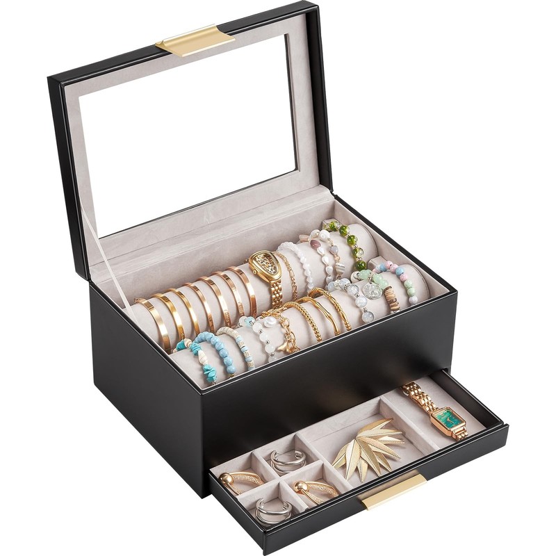 Lolalet Bracelet Holder Organizer with Clear Lid and Drawer, Bangle Black