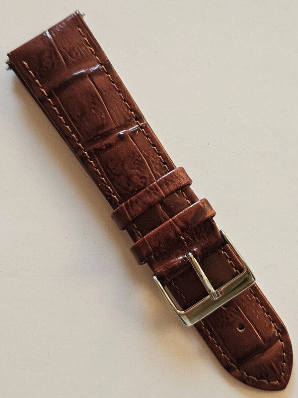 22mm – Brown Bamboo Pattern Leather Watch Band – ( Sliver Buckle / w pins )