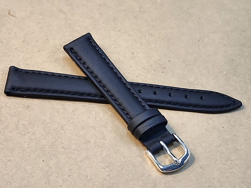 NOS Hadley Roma 14R Black Padded & Stitched Genuine Calfskin Watch Band gallery