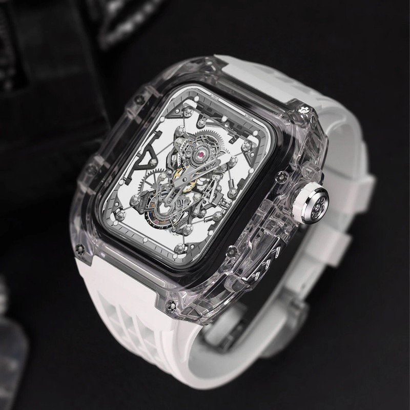 Transparent Full Cover Case+Rubber Strap Mod Kit For Apple Watch 45MM 44MM Band gallery