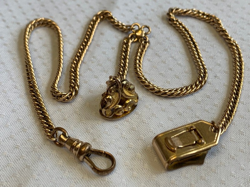 Antique Gold Filled Pocket Watch Fob Vest Chain 14.5″ Curb Chain 18.96g