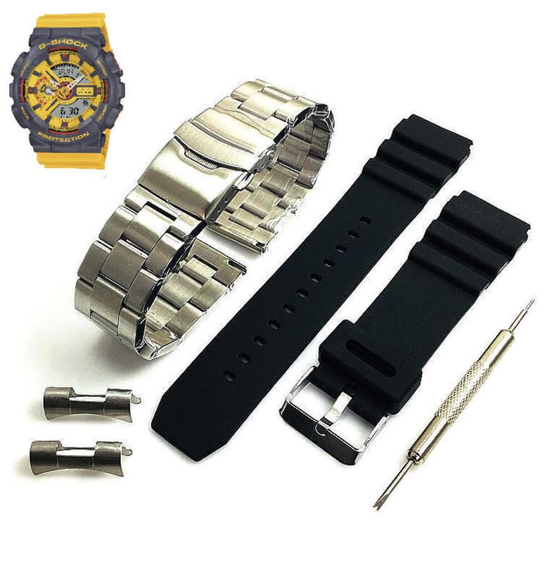 Steel & Silicone Replacement Watch Band Fits Casio AMW-340 AMW340-9A