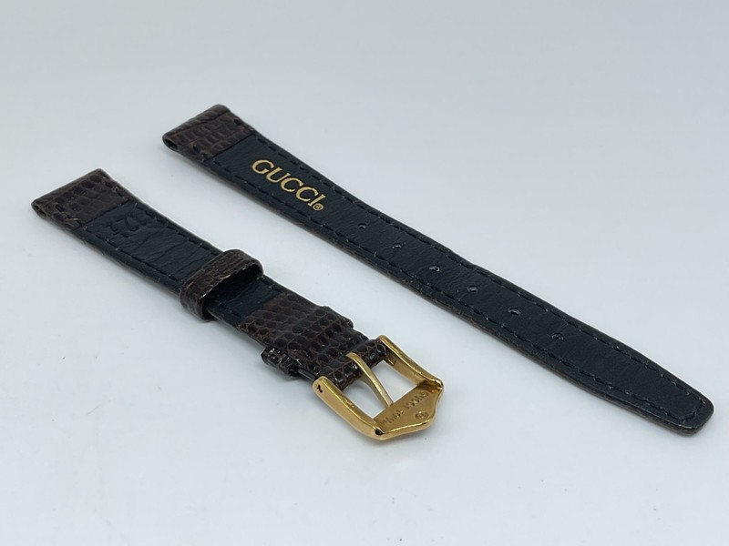 12.5MM GENUINE GUCCI BROWN LEATHER STRAP BAND LIZARD GRAIN WITH YELLOW BUCKLE gallery