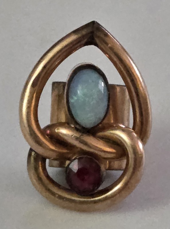 Antique Art Nouveau Gold Filled Plated Watch Chain Slider Fob Opal Garnet Ruby?