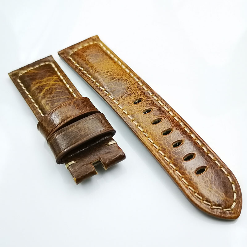 22mm 115/75mm Brown Waxy Calf Leather PAM Strap Band for 20mm Tang buckle