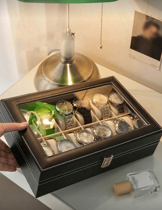 1pc Big Capacity Leather Watch Box, Jewelry Organizer Display Case,Watch Organiz