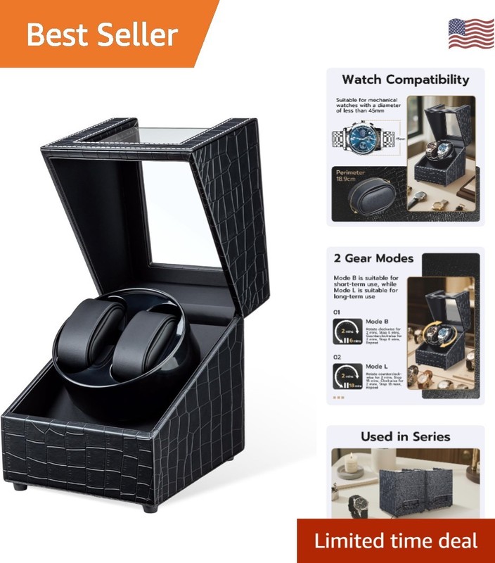 Exquisite Double Watch Winder Box for Automatic Watches – Modern Leather Finish
