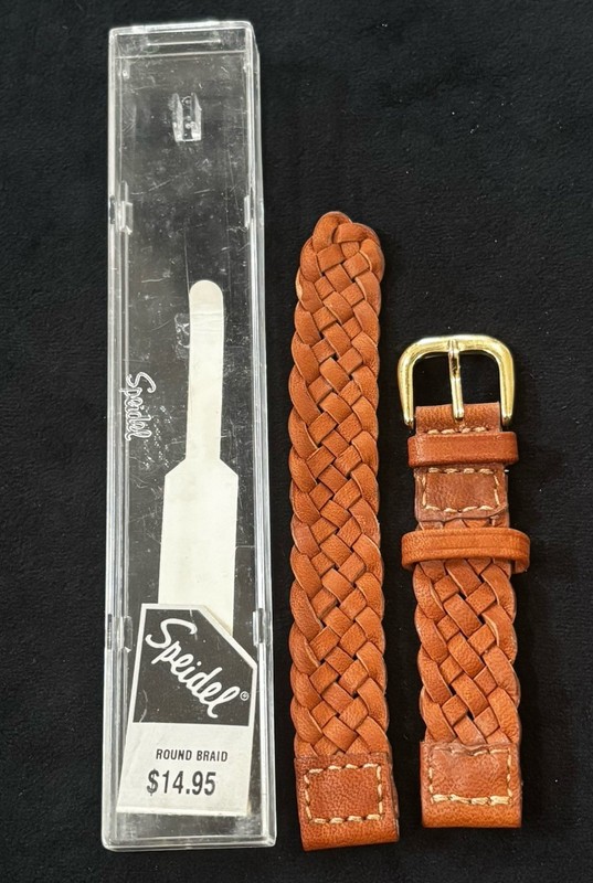 Speidel Braided Leather Watch Band 14mm Brown Gold Tone Buckle NOS Case