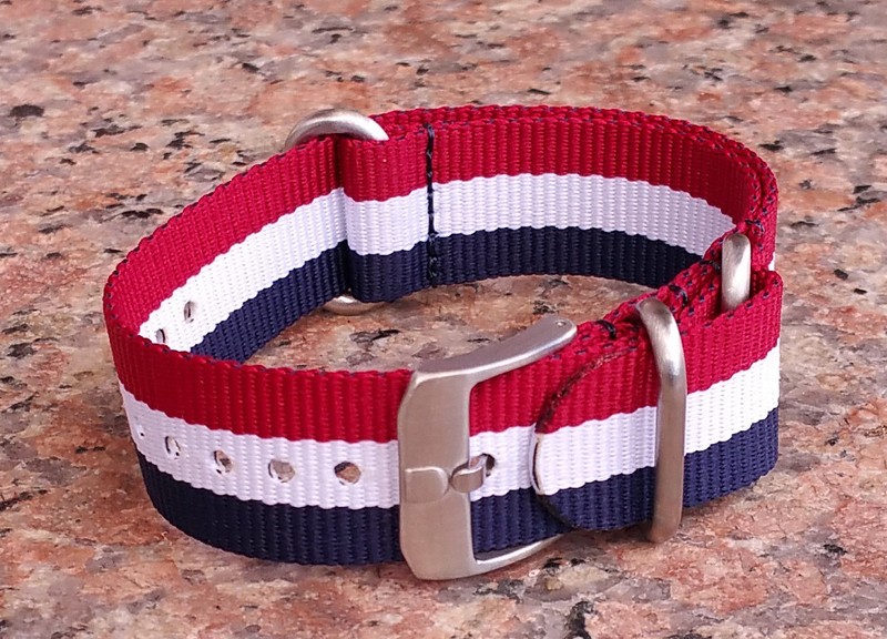 22mm Red White Blue Luminox 3 Stainless Steel Rings, Buckle Nylon Watch Strap
