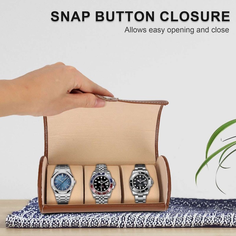 Watch Roll Display Box Leather Travel Case Wrist Watches 3-Slot Storage Pouch gallery