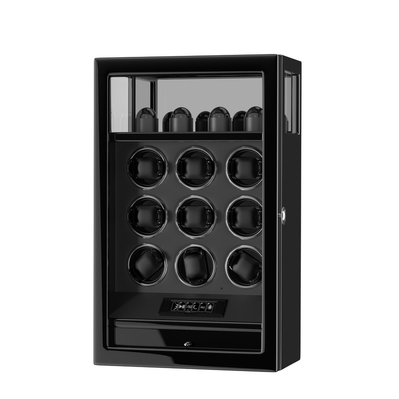 Cabinet Fingerprint Lock 9 Watch Winder LCD Remote Control LED Quiet Motors