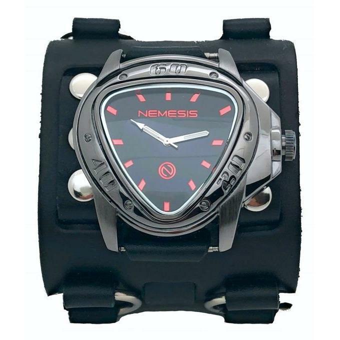 Nemesis WB258R Triangle case Black Wide Detailed Leather Cuff Band