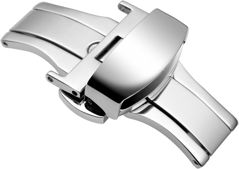 20Mm Stainless Steel Deployment Clasp for Watch Band, Polished Buckle (Silver)