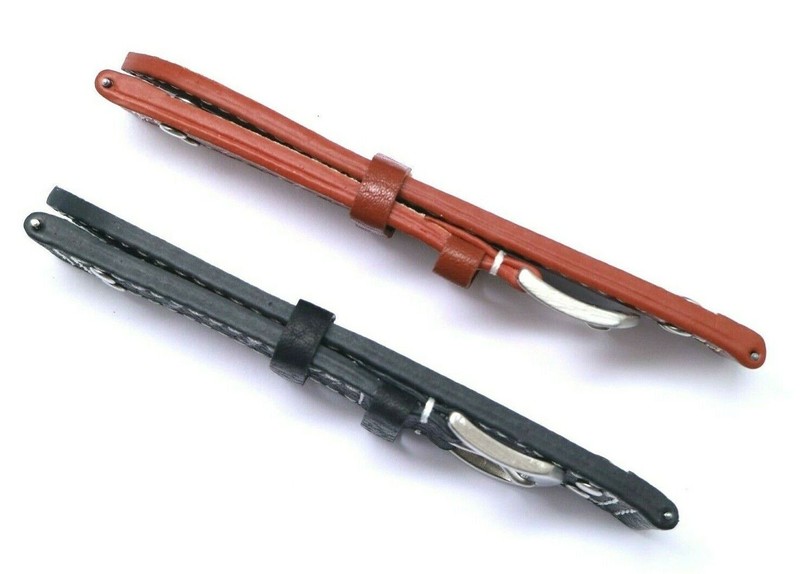 20 22mm Black or Brown Double Rivet Style Buffalo-Grain Leather Men's Watch Band gallery