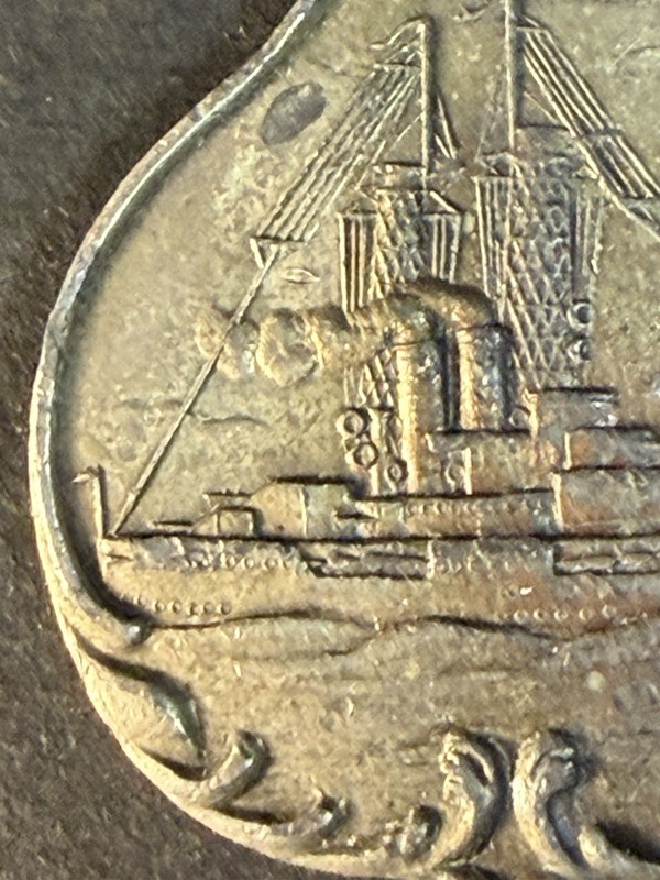 Vintage Watch Fob Of An Old Steamboat? Silver Tone Metal gallery