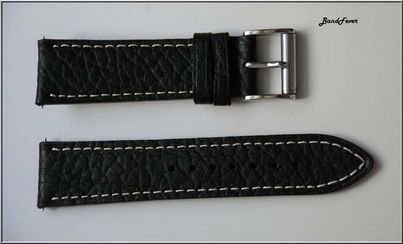 Luxery 22mm Black Buffalo Embossed Calfskin Genuine Leather with White Stitch gallery