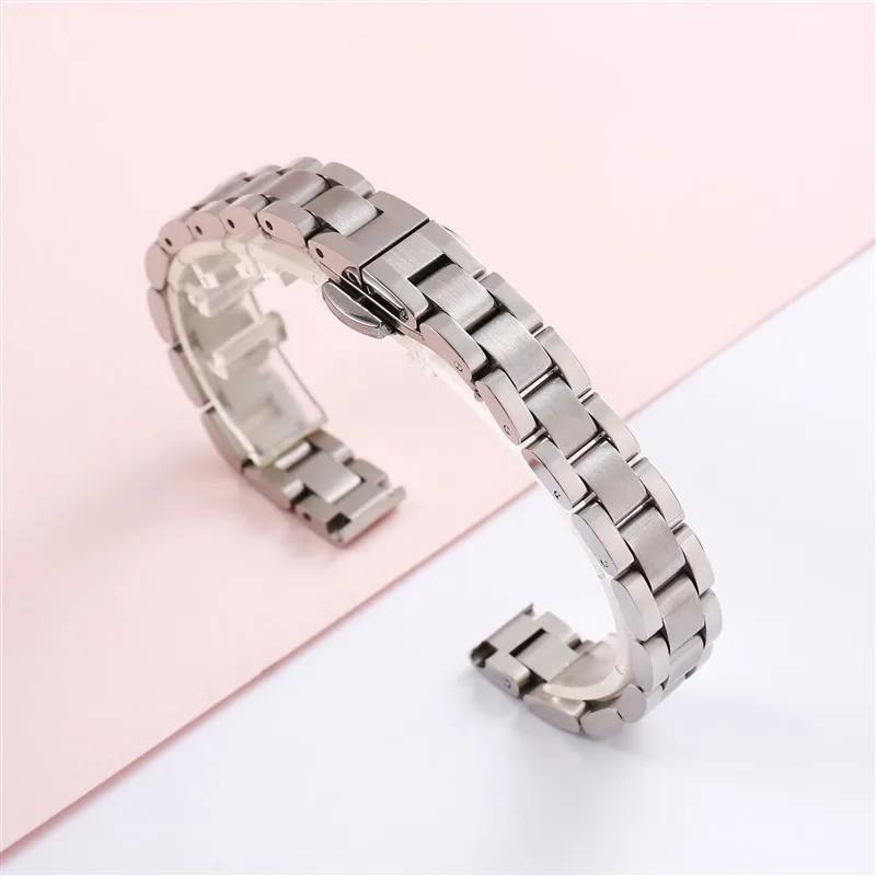 Women 3-Beads Silm Steel Watch Band Strap 8mm 10 12 14 16 18 20 22mm Wrist Bands