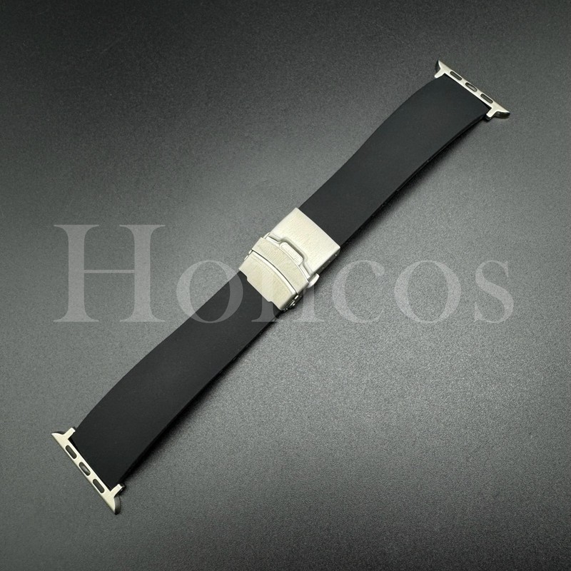 38 40 41 42 44 45 46 49MM Smooth Flat Rubber Band For Apple Watch Series 10-1 BK