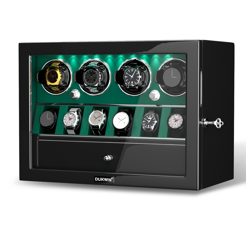 Automatic 4 Watch Winder Case with 6 Watches Display Storage Box with LED Light