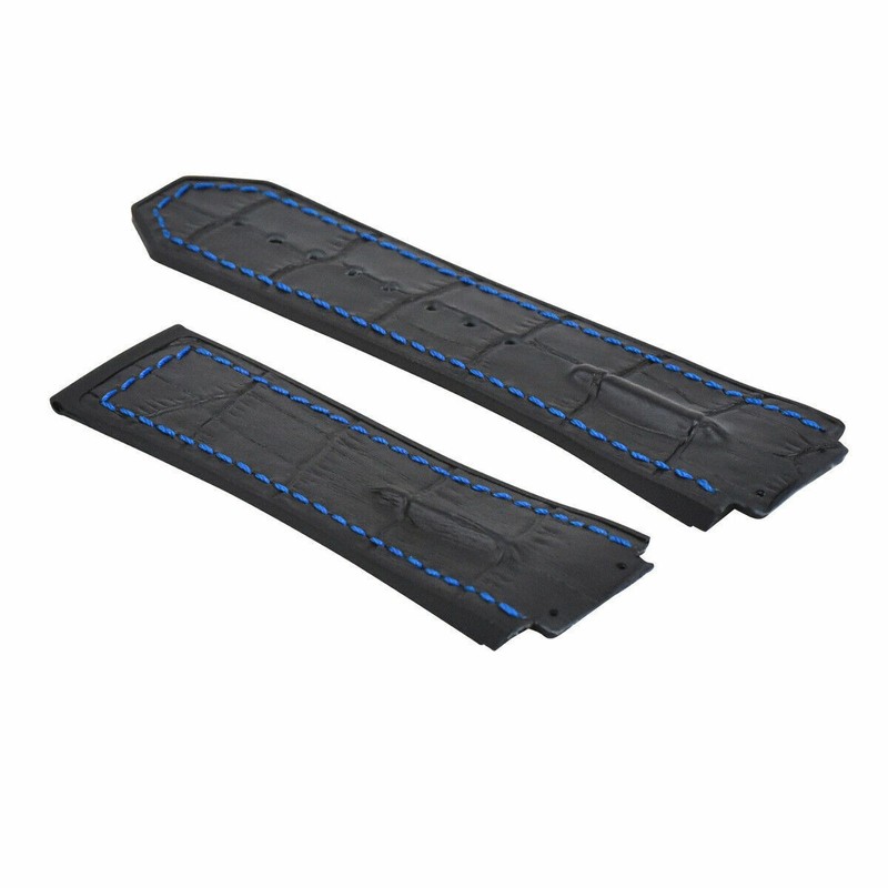 28MM LEATHER BAND STRAP FOR 48MM HUBLOT BIG BANG CERAMIC KING POWER F1 BLACK BLU gallery
