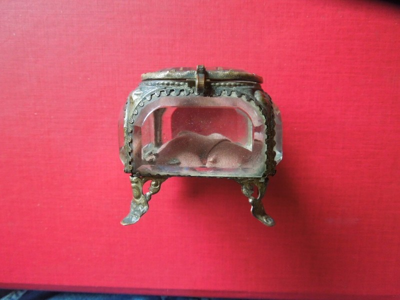 J5819 ANTIQUE FRENCH Beveled Glass BRASS Jewelry BOX SEE DESCRIPTION