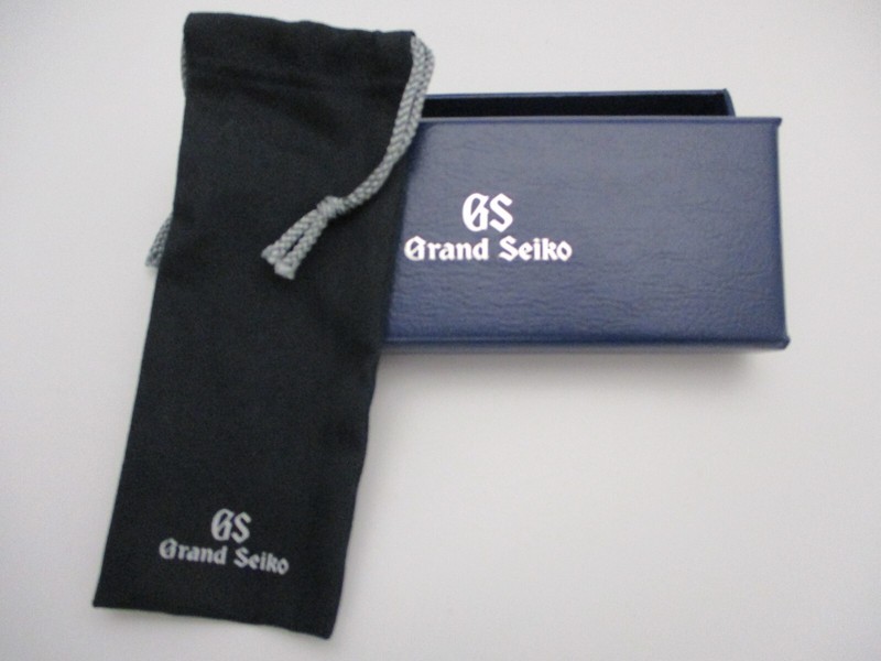 Genuine GRAND SEIKO Branded Blue Watch Strap Box Black Pouch w/Gray Draw-Strings