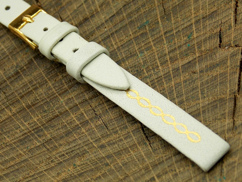 Kalbe Italy White Leather w Gold Tone Buckle 8mm Unused Vintage Watch Band