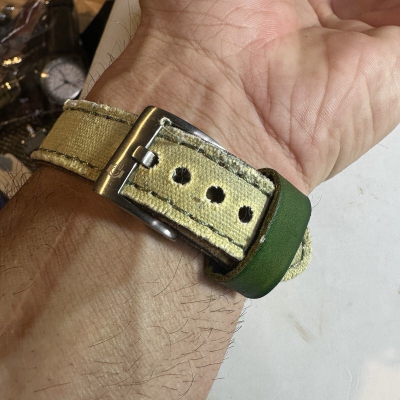 19mm Yellowish Canvas/Leather watch band Strap Green DISTRESSED STRAP READ gallery