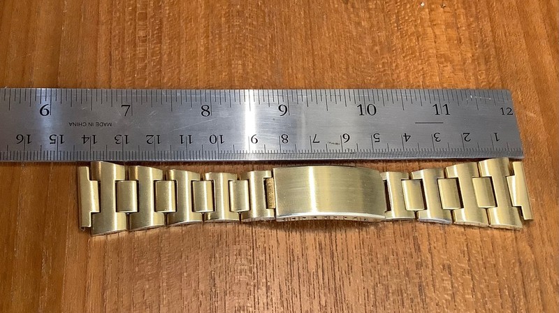 Men’s Folding Clasp Watch Band Satin Brushed Gold Tone H link Straight Ends 20mm gallery