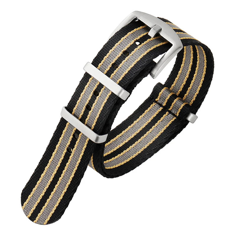 007 Inspired Watch Strap (Black/Gold/Gray) 20mm