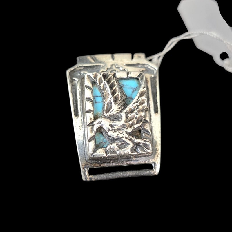 Vintage Signed Sterling Silver Watch Band Ends Turquoise gallery