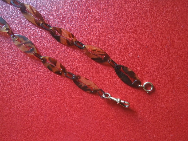 J7077 ANTIQUE VICTORIAN FAUX TORTOISE POCKET WATCH CHAIN SEE DESCRIPTION