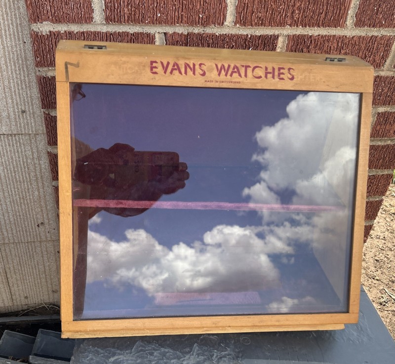 Vintage 1950s-1960s Evans Watch Wood Counter Top Store Display Case Swiss 16×15