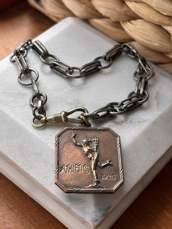 Antique 1925 Athletics Medal Bracelet J.M. Scribner Chicago Watch Chain Fob