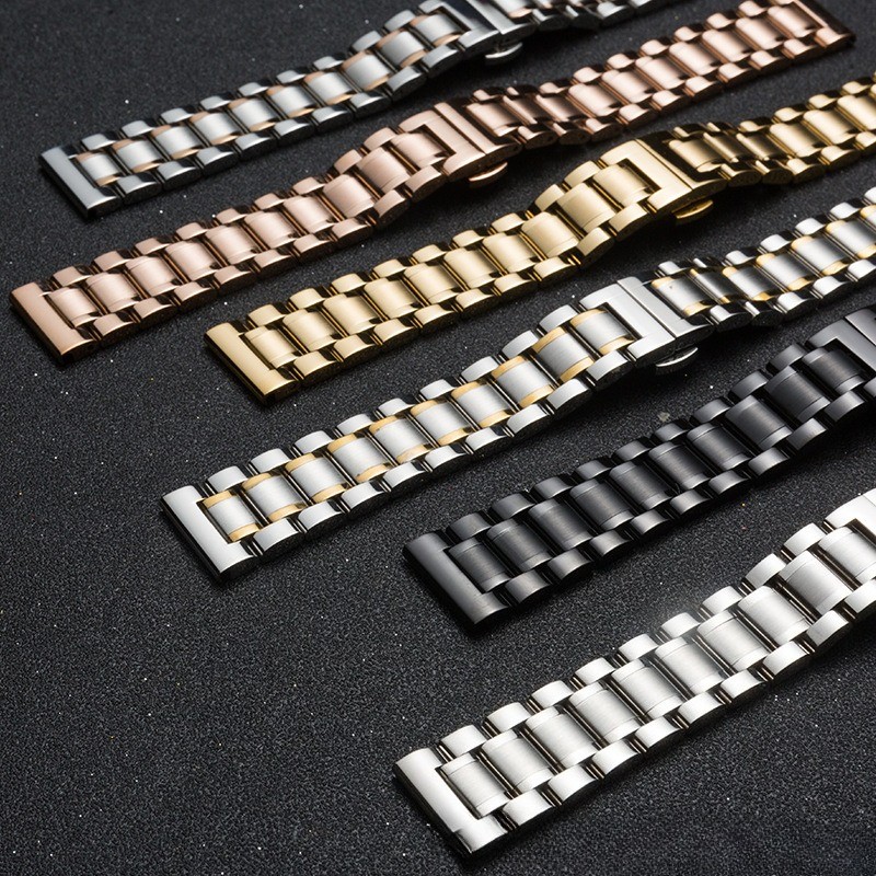 5 Bead Solid Stainless Steel Watch Strap Metal Bracelet 12mm-24mm with Arc Mouth gallery