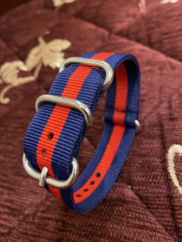 20mm Nylon Watch Strap, Stripes Of Blue, Red As Shown In Photos
