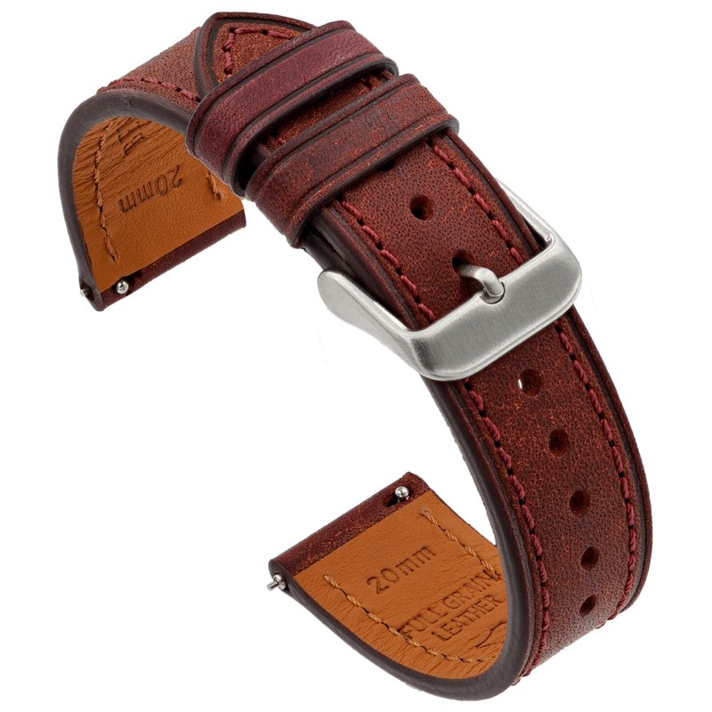 Italian Leather Watch Band – Full-Grain Leather – Burgundy – 18, 20 or 22mm