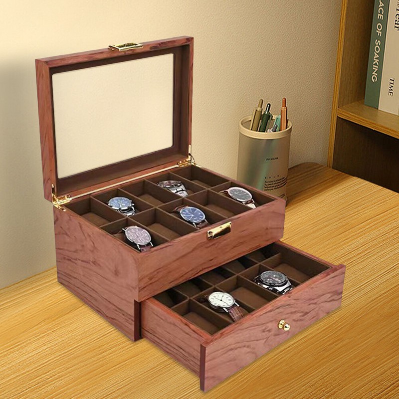 20-Slot Rosewood Watch Case Keep Display Tray Case Jewelry Storage Organizer Box