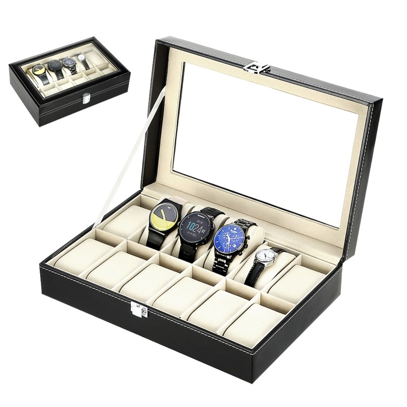 12Slots PU Leather Wrist Watch Box Organizer Box Jewelry Storage Display Case US gallery
