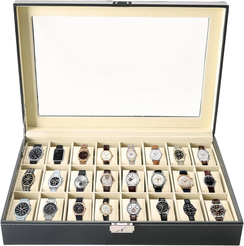 24-Slot Glass Display Watch Box - Premium Organizer for Men and Women