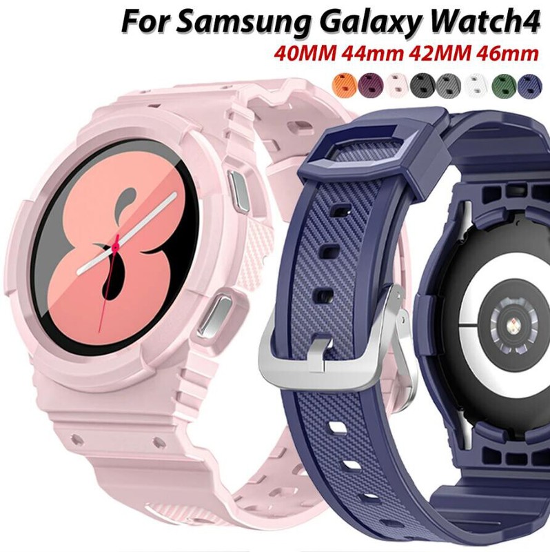 Silicone Watch Band w/Rugged Case For Samsung Galaxy Watch 4 5 40/44mm 42/46mm