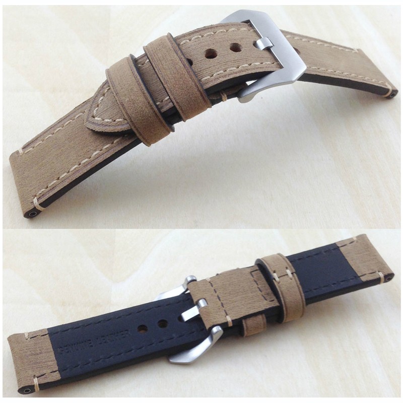 Watch Bands Top Layer Cowhide Genuine Leather Wristwatch Straps Parts 24mm Brown gallery