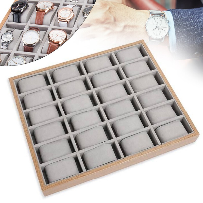 24 Slots Wood Watch Box Jewelry Storage Case Organizer Display Box Holder Tray gallery