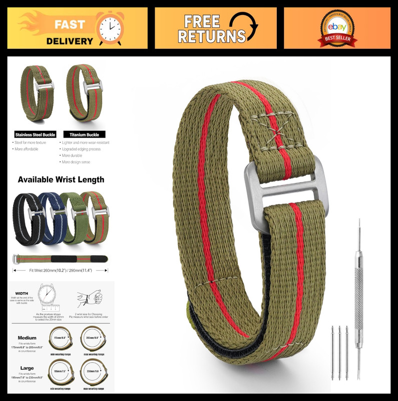 Adjustable Nylon Watch Band – Soft Hook & Loop Fasteners, 20mm/22mm Sport Strap