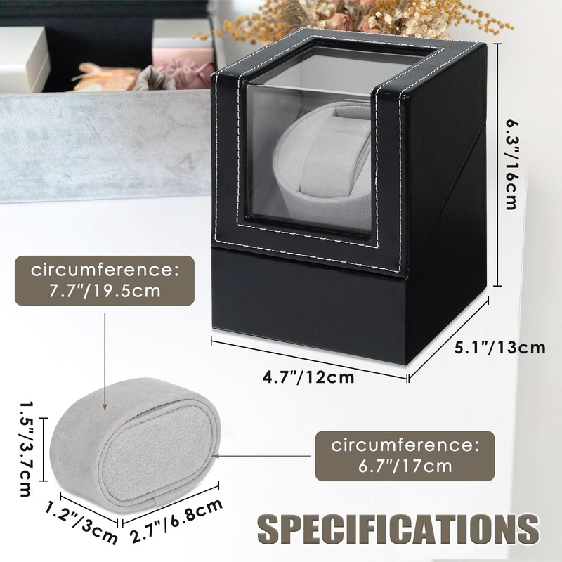 MAOPINER Single Automatic Watch Winder Box, Black Leather Watch Winding Box f... gallery
